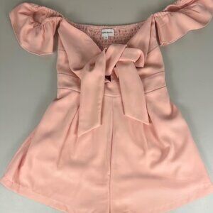 Superdown Dayana Tie Front Off Shoulder Romper in Blush Pink Women's Size S